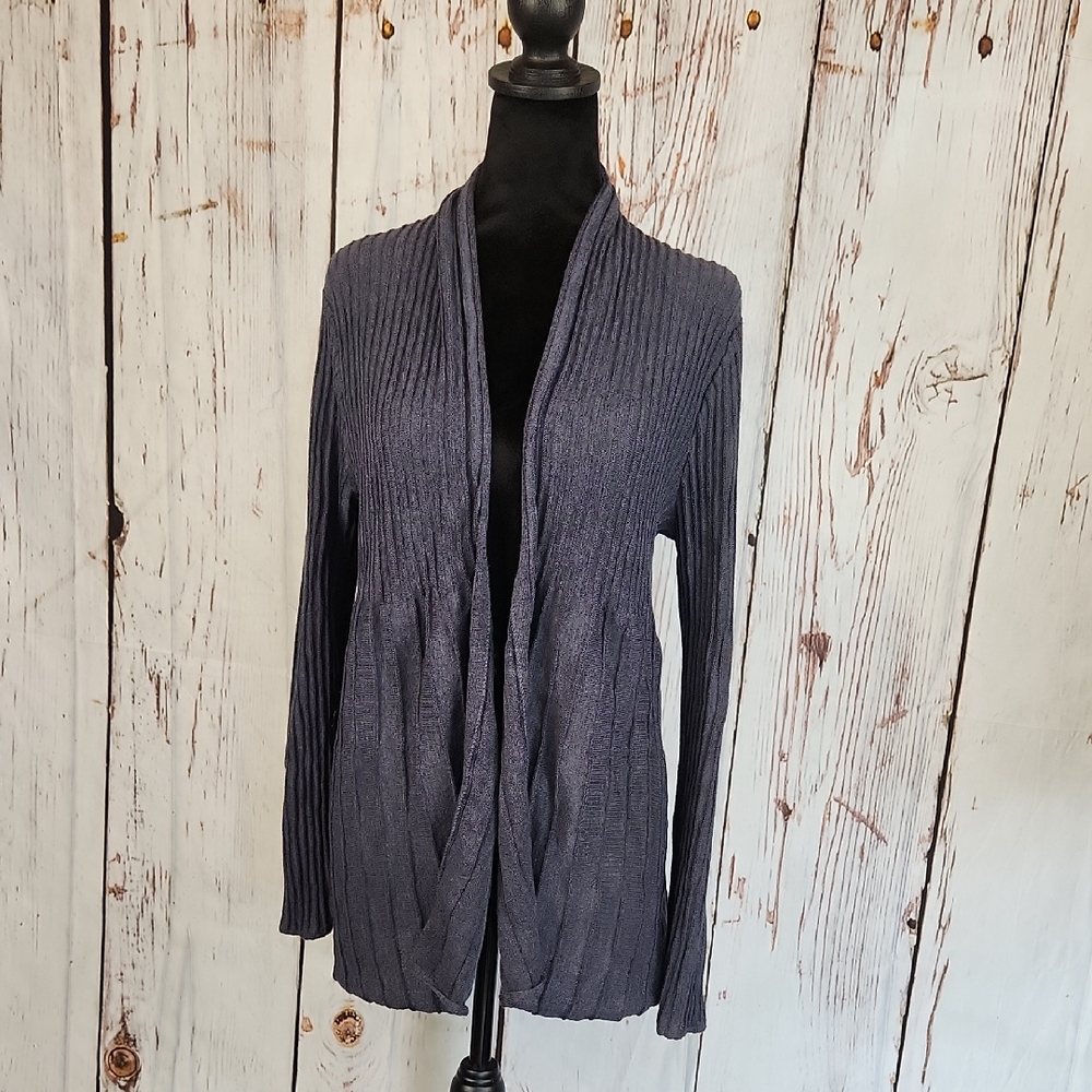 Eileen Fisher Dusty Navy Blue Open Front Wool Cardigan M